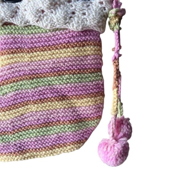 Vtg Handmade Crochet Christmas Stocking Pastel Multi Color 100% Wool Sack 12" - Picture 10 of 13